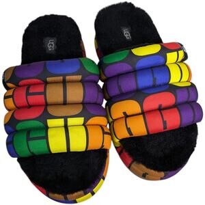 UGG Pride Maxi Rainbox Puff Slide Platform Sandals 7 Multicolor